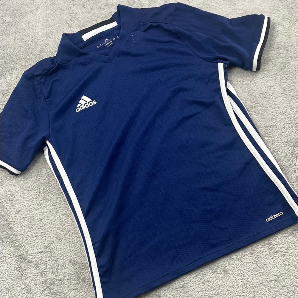 Adidas M Blue White Striped Climacool Short Sleeve T Shirt